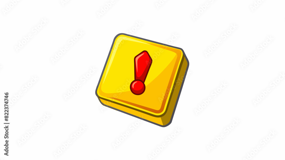 Poster a bright yellow squareshaped sticker with a red exclamation mark in the center. the edges are sharp 
