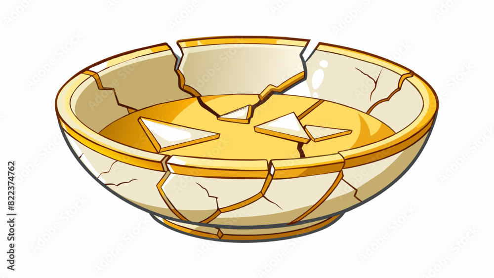 Poster a broken ceramic bowl pieced back together with gold filling in the cracks the scars still visible b
