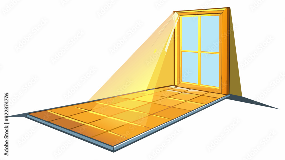 Poster A bright warm light shining through a window casting long shadows on the floor and illuminating dust particles in the air.. Cartoon Vector