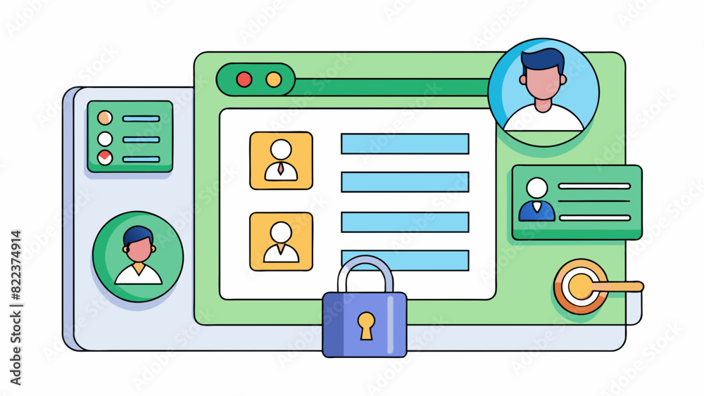 Poster Access to an online account A username and password are required to access the account. The website is secure with a green lock symbol in the browser. Cartoon Vector