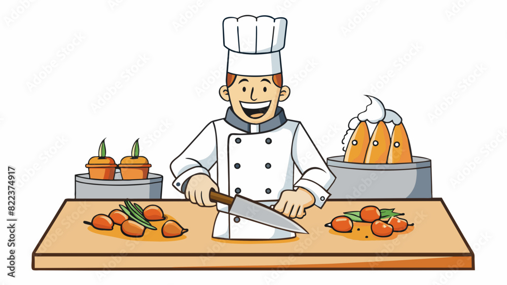 Poster a chef practicing their knife skills in a commercial kitchen their hands moving swiftly and confiden