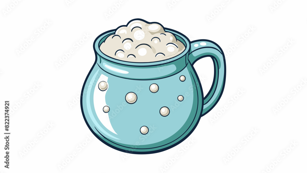 Poster a ceramic pitcher filled with a frothy white substance that has small bubbles on top. the pitcher fe