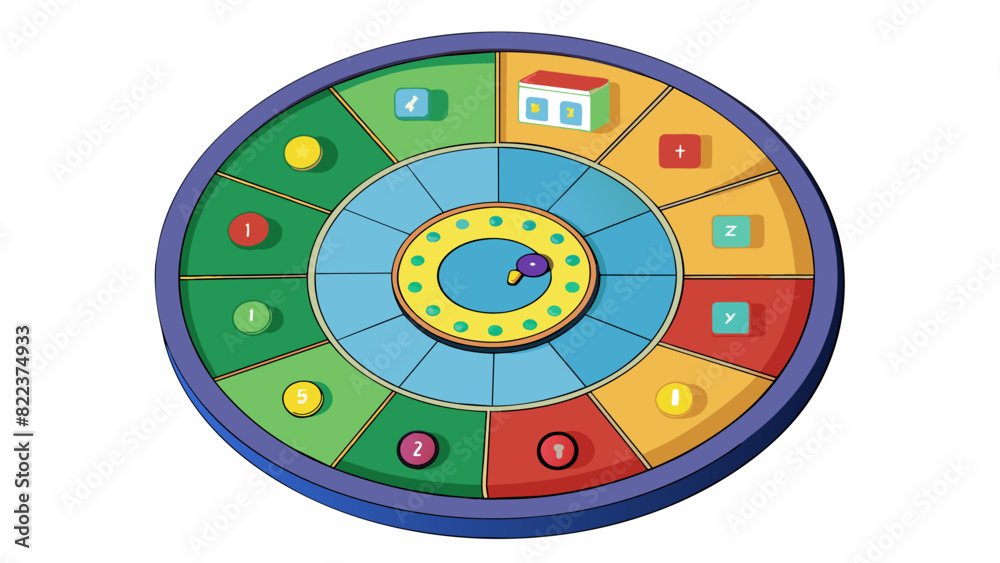 Poster A circular board made of colorful plastic with a magnetic backing. It has a glossy finish and is divided into different sections each labeled with a. Cartoon Vector