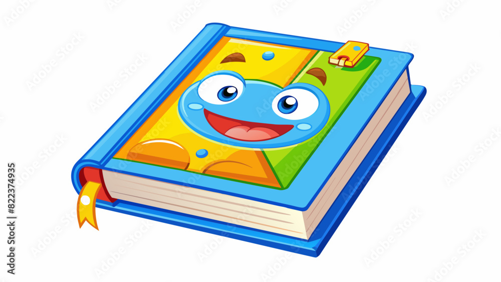 Poster a childrens popup book with bright playful illustrations on every page. the cover is adorned with a 