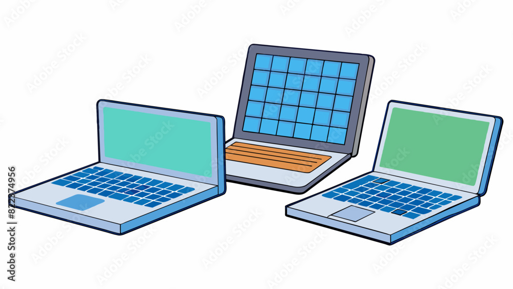 Poster A class of laptops slim and lightweight in design with a screen keyboard and battery used for computing and accessing the internet.. Cartoon Vector