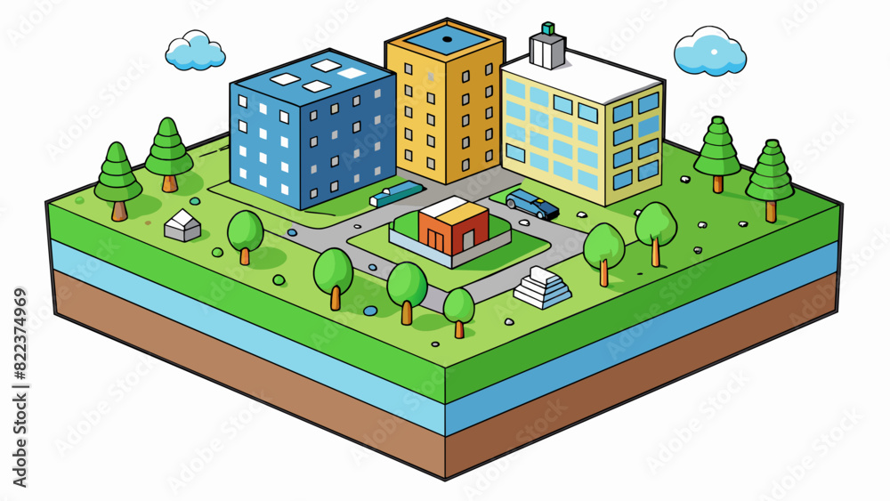 Poster a city block this block is a section of a city bounded by streets often filled with buildings parks 