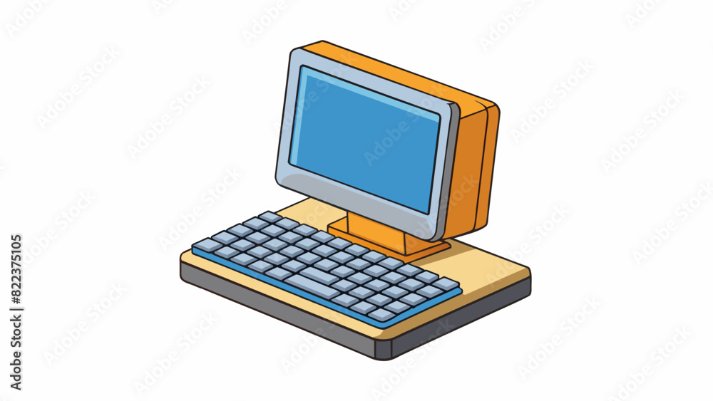 Poster A computer with a sy base and rubber grips on the bottom preventing it from wobbling or sliding around on a desk.. Cartoon Vector