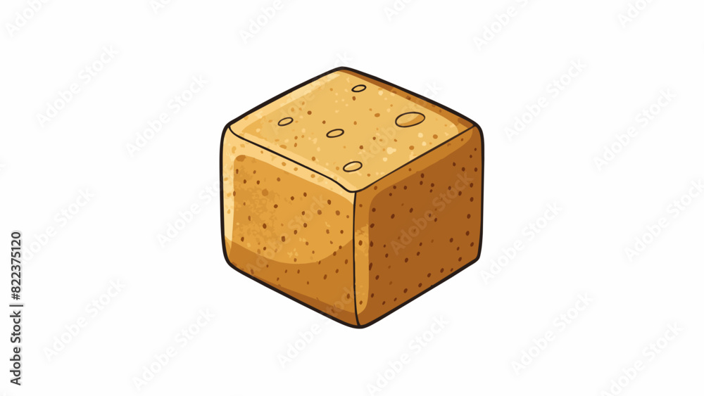 Poster A cork block This block is made of cork material and has a cube shape with a slightly rounded top and bottom. It is lightweight and has a soft spongy. Cartoon Vector