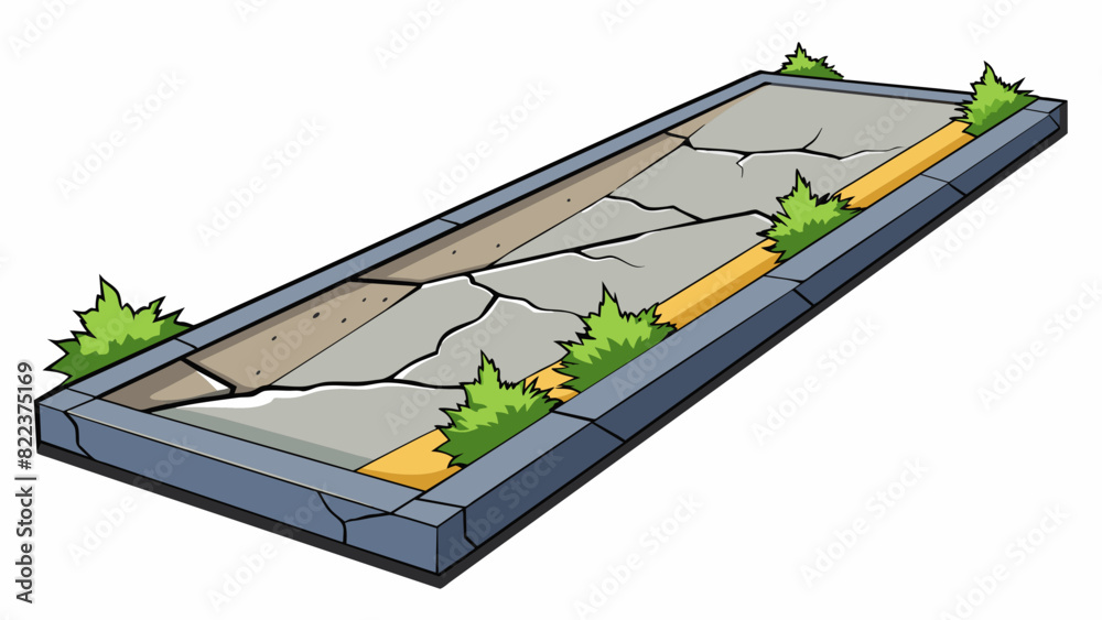 Poster A cracked and uneven sidewalk with no lighting posing a risk of tripping and falling especially at night.. Cartoon Vector
