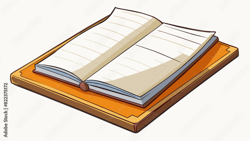 Poster A crisp blank page lying open on a wooden desk waiting for the first strokes of a pen to bring it to life. Its smooth surface is both intimidating and. Cartoon Vector