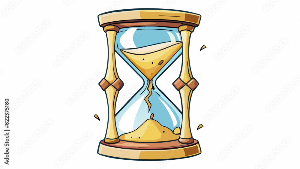 Poster a cracked and fractured hourglass with sand spilling out uncontrollably representing the feeling of 