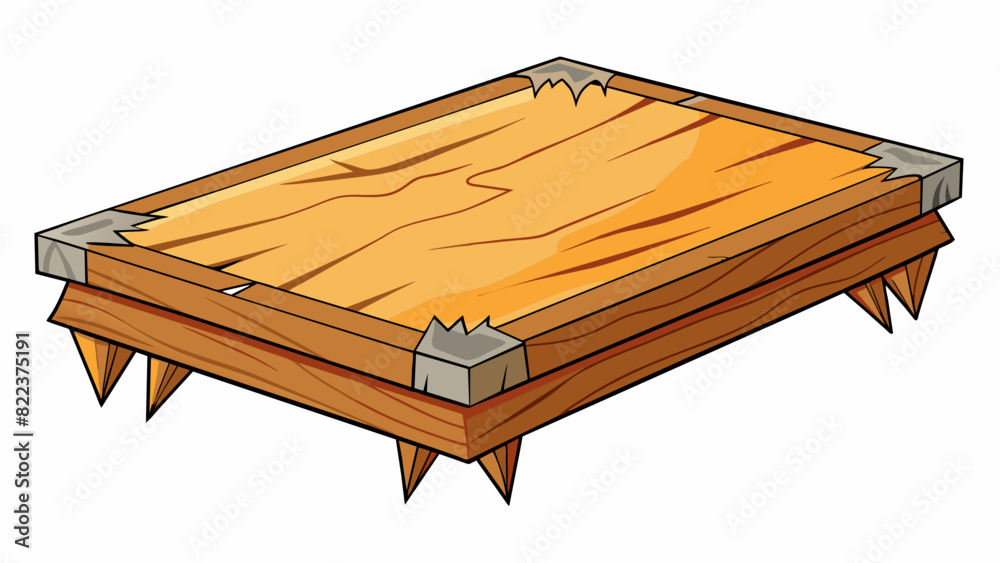 Poster A deep long mark on a wooden table caused by someone dragging a heavy object across it. The edges are rough and splintered.. Cartoon Vector