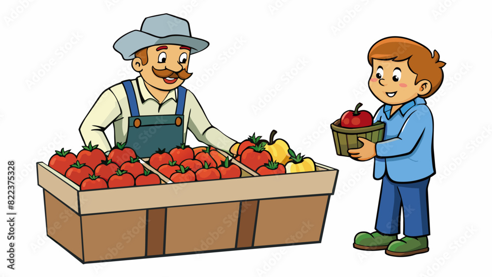 Poster a farmer selling a basket of freshly picked apples at the local market. the apples are all different