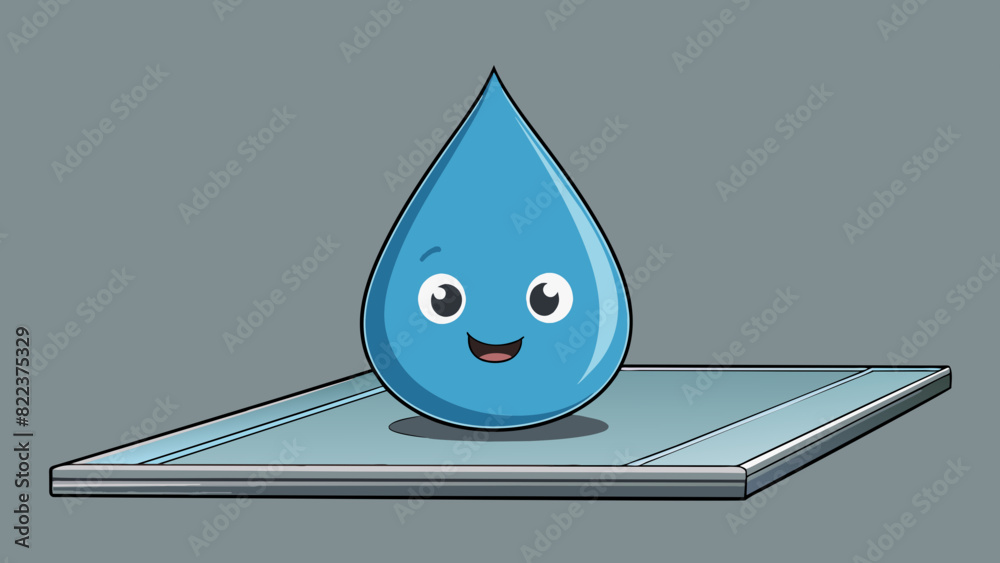 Poster A drop of water is p on a metal surface and slowly spreads out demonstrating a surface tension reaction.. Cartoon Vector