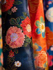 Vibrant, floral-designed kimonos with detailed embroidery.