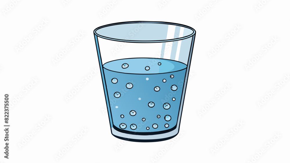 Poster a glass filled halfway with water where the bottom half is clear and the top half is filled with bub