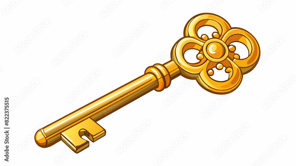 Poster A glimmering golden key adorned with intricate details and a smooth polished finish representing the desire for success and achievement.. Cartoon Vector