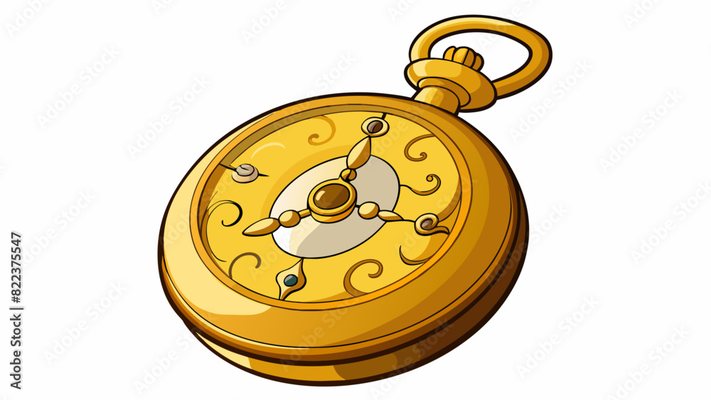 Poster A glistening golden pocket watch with intricate engravings and a precision mechanism. Its value lies not only in its appearance but also in its. Cartoon Vector