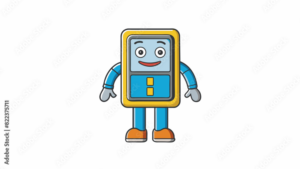 Poster a humanoid figure made of polymer clay with flexible joints and a friendly smile. it stands at about