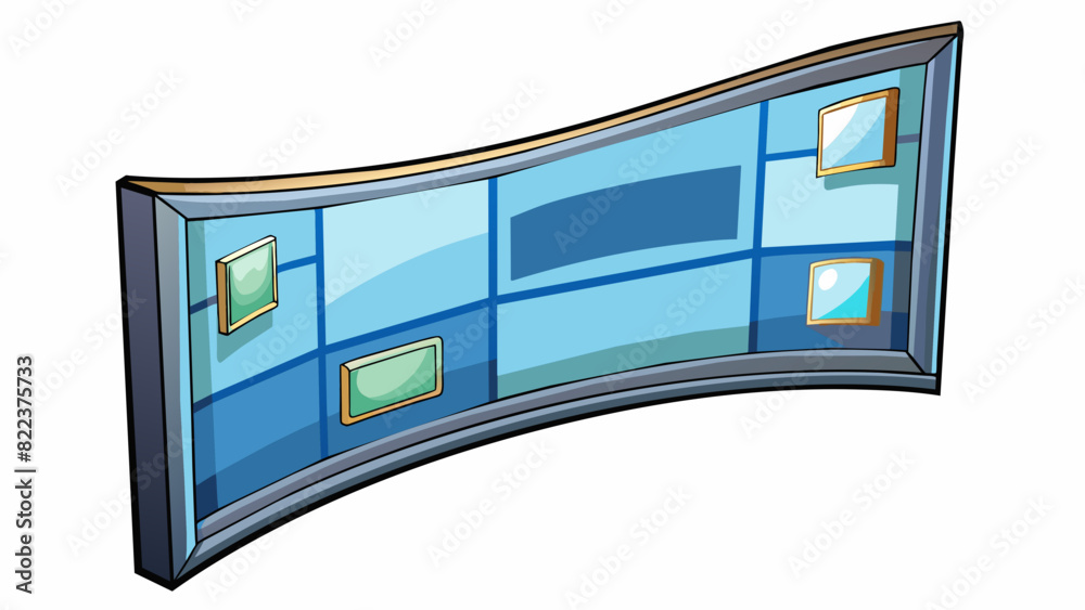 Poster A large curved screen with a metallic border capable of displaying highdefinition videos and graphics in stunning clarity. The curved shape enhances. Cartoon Vector