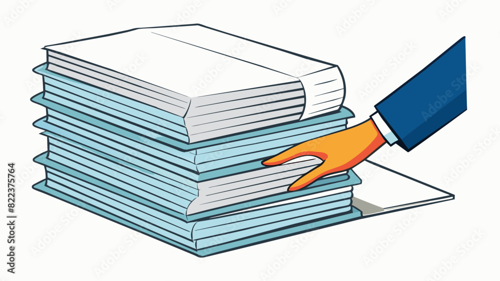Poster A hand pressing down on a stack of papers causing the bottom sheets to become more compact and the top sheets to visibly .. Cartoon Vector