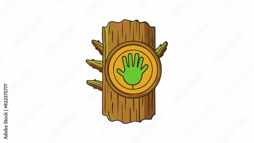 Poster A large circular mark on the side of a tree about the size of a human handprint with visible indentations suggesting it was caused by a sharp object.. Cartoon Vector