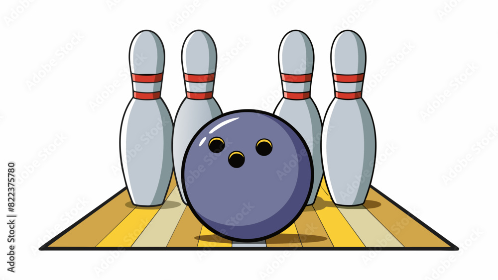 Poster a large heavy ball made of stone or concrete used in bowling. it is smooth and shiny and is rolled d