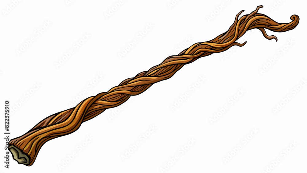 Poster A long gnarled stick with multiple branches protruding out at odd angles. It has a dark twisted appearance and feels rough to the touch. This stick. Cartoon Vector