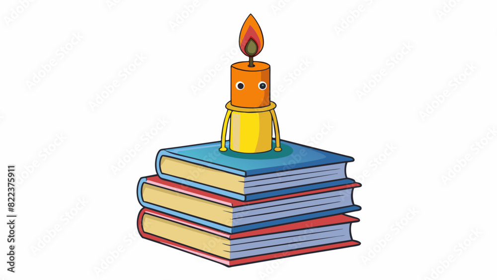 Poster A lit candle sitting atop a stack of books signifying the duty of knowledge and constantly learning and expanding ones mind.. Cartoon Vector