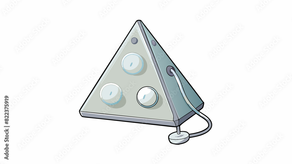 Poster A light gray object with a triangular shape and three round buttons on the top. It has a curved base that comfortably fits in the palm of a hand and a. Cartoon Vector