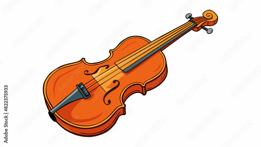 Poster A long slender instrument with a curved shape and strings running the length of its body. The strings can be plucked or bowed to create a melodic. Cartoon Vector