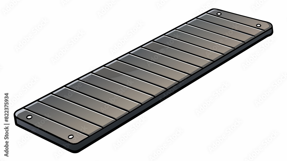 Poster a long narrow board made of sy metal with a matte black finish. it has a series of evenly spaced hor