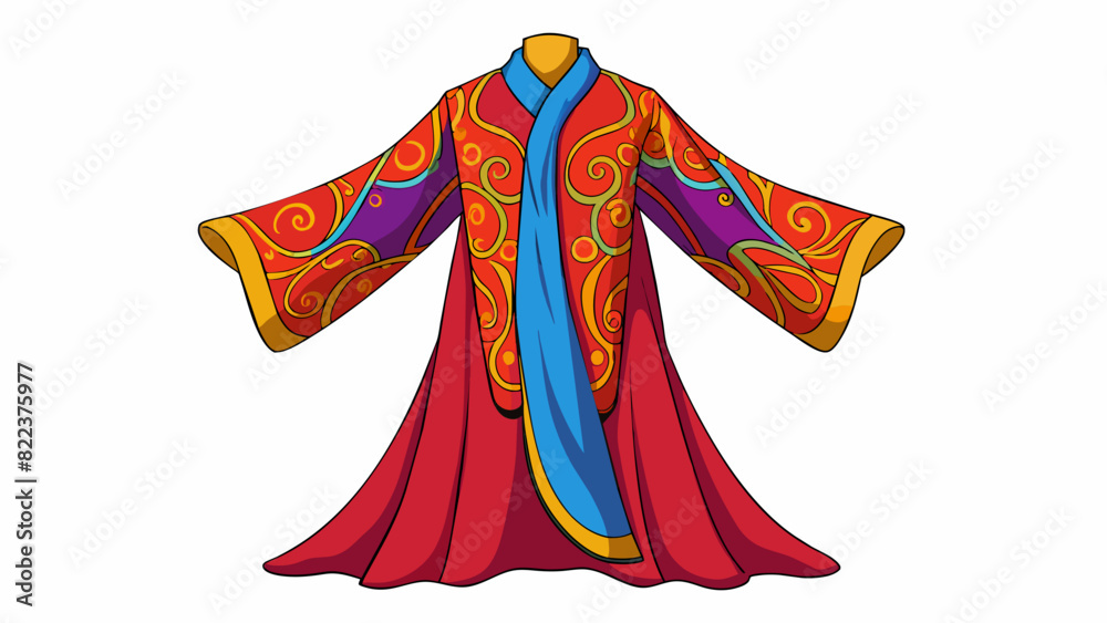 Poster a luxurious silk robe intricately embroidered with intricate patterns and vibrant colors. the fabric