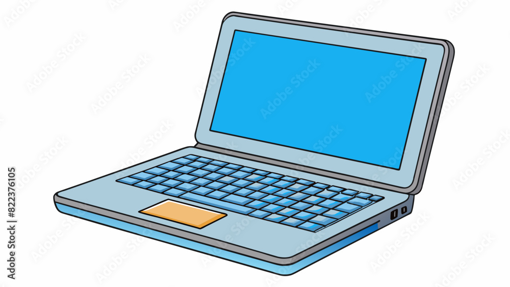 Poster A midrange laptop computer with a 15inch screen standard keyboard layout and a touchpad for navigation. It has a basic processor and is suitable for. Cartoon Vector
