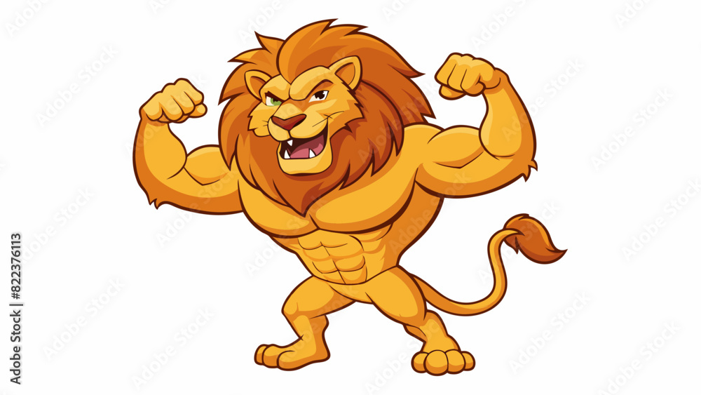 Poster A mighty lion exuding power and confidence as it effortlessly takes down its prey with its sharp claws and powerful muscles.. Cartoon Vector