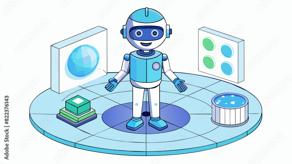Poster An AI assistant in the form of a holographic projection seamlessly integrated into every aspect of daily life and capable of understanding and. Cartoon Vector