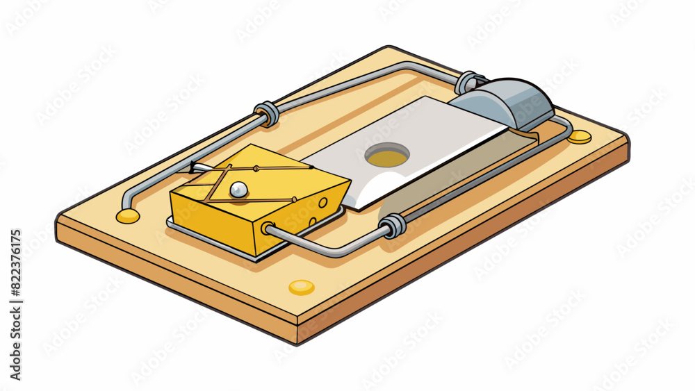 Poster a mouse laid out on a wooden floor ready to snap shut at the slightest disturbance. the is made of a