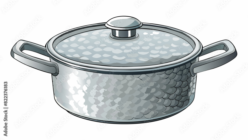 Canvas Prints an aluminum pot with a hammered texture on the exterior. it has a wide flat base and two long handle