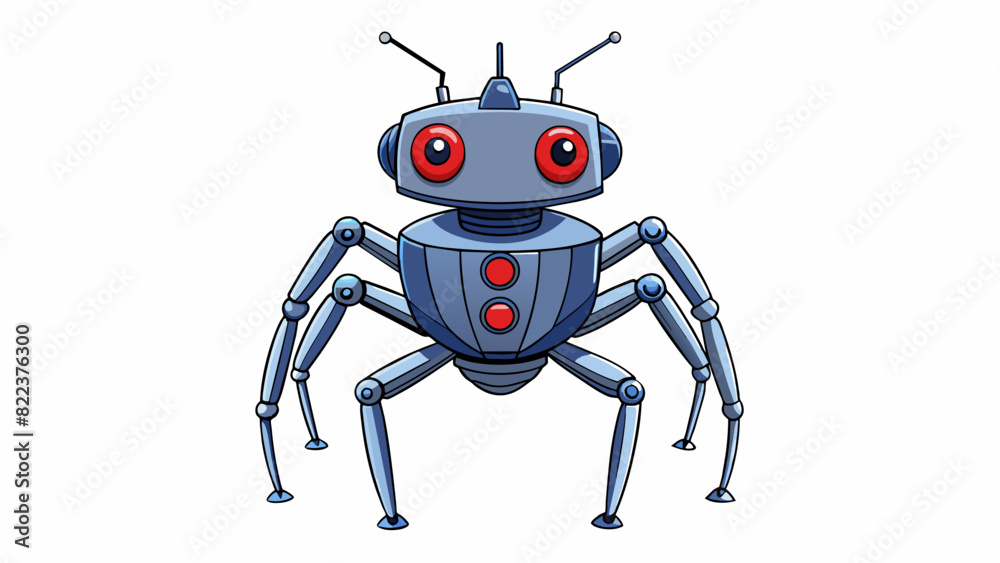 Poster An insectlike robot with multiple legs and antennae controlled by a remote operator. It is made of shiny durable material and has glowing red eyes.. Cartoon Vector