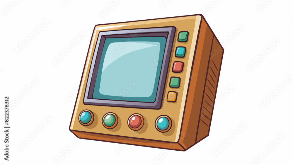 Poster An oldfashioned boxy screen with a thick frame and chunky buttons on the side. The display is slightly grainy and the colors appear slightly faded but. Cartoon Vector
