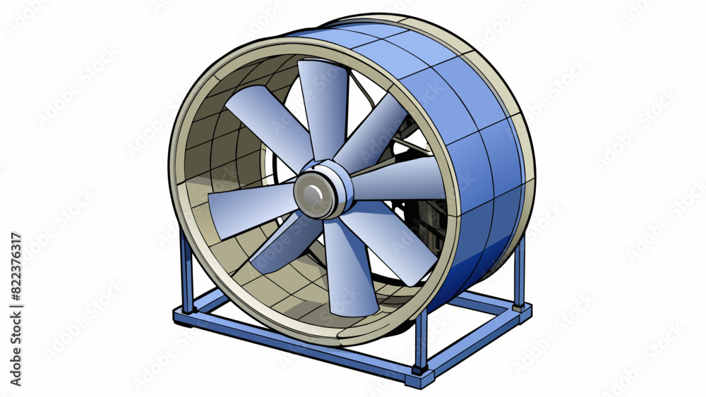 Poster an industrialsized fan attached to a stand and used in factories or warehouses to improve air circul