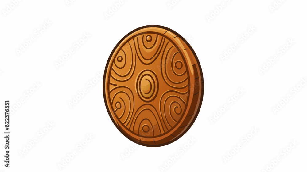 Poster An ovalshaped button made of smooth polished wood with intricate etchings on its surface. It has a warm earthy tone and feels sy when pressed.. Cartoon Vector