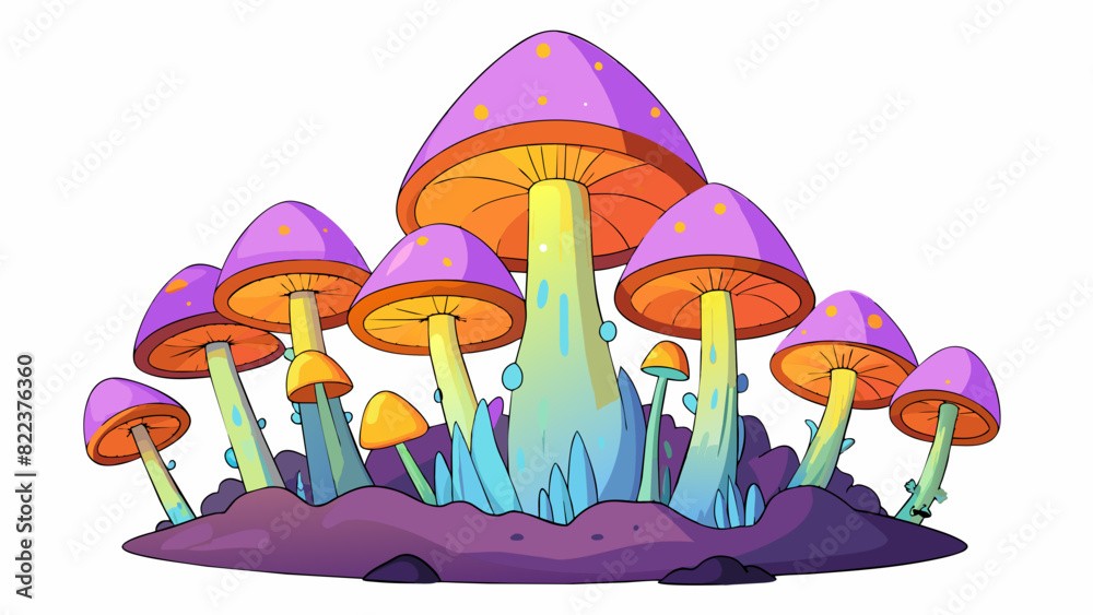 Aufkleber an otherworldly forest filled with glowing mushrooms their caps pulsing with vibrant colors and cast