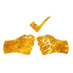 Fist hand shake drawing in gold color style