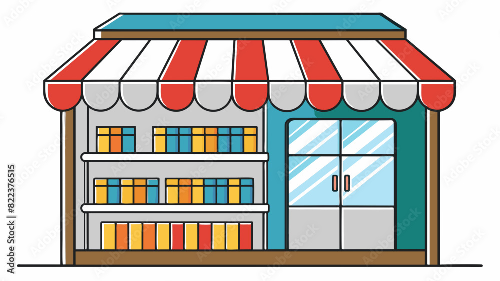 Poster a physical storefront with shelves lined with various products each bearing a unique stock keeping u