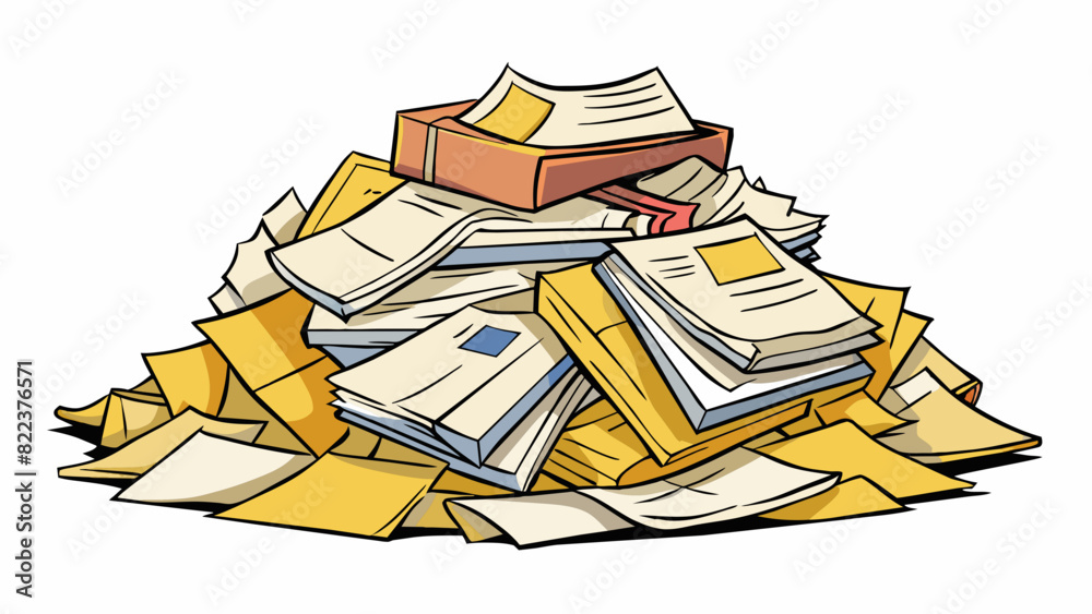 Poster a pile of yellowed newspapers and magazines stacked haphazardly representing a cluttered and disorga