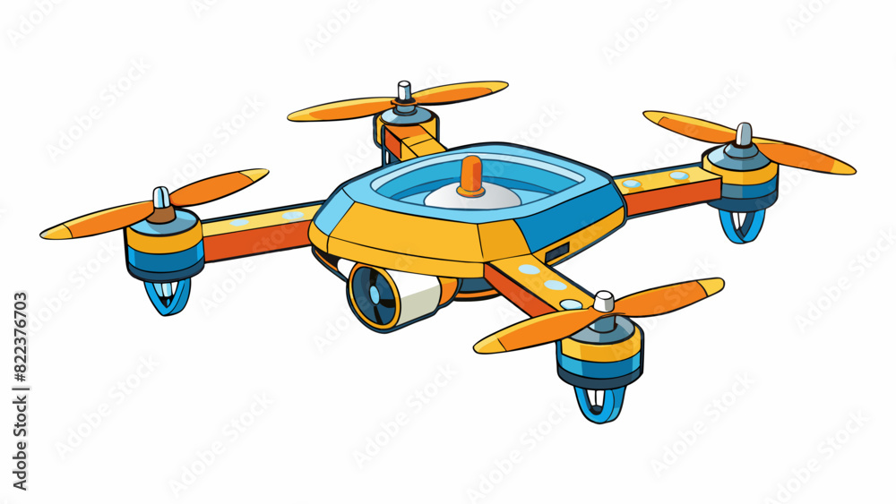 Poster a radiocontrolled flying drone this fun object is a small remotecontrolled aircraft with spinning pr