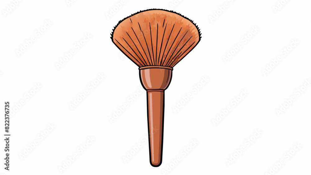 Poster A round brush with soft flexible bristles designed for applying makeup. The bristles are densely packed and the handle is made of sleek polished wood.. Cartoon Vector