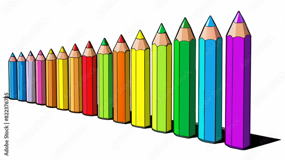 Aufkleber A row of colorful pencils p neatly from smallest to largest creating a gradient of colors.. Cartoon Vector