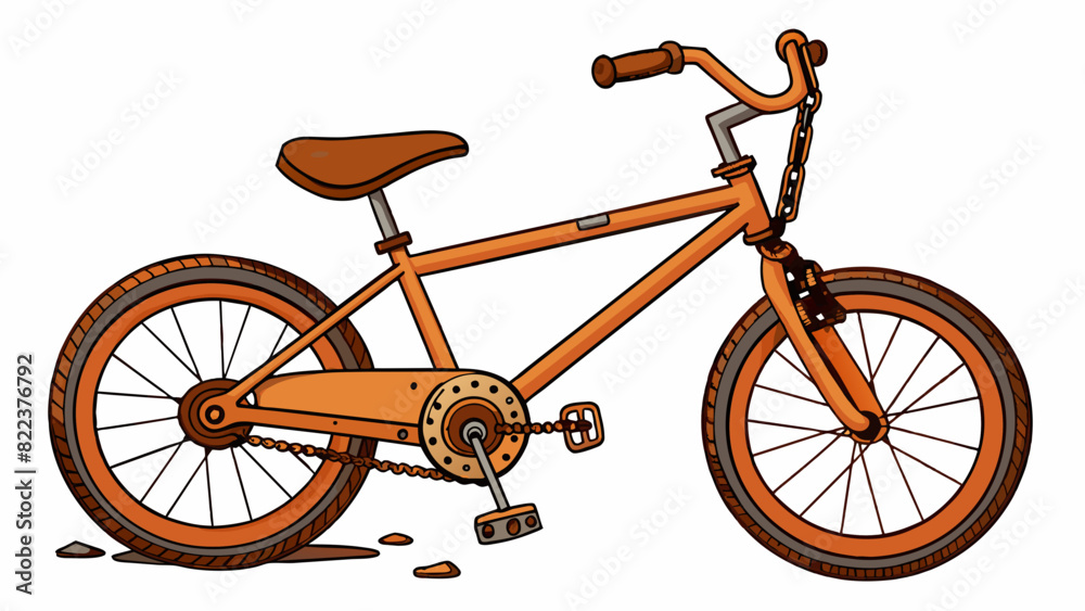Poster a rusted bicycle with flat tires and a broken chain.. cartoon vector